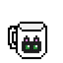 ícone de caneca com gato estampado e fumaça em formato de coração saindo